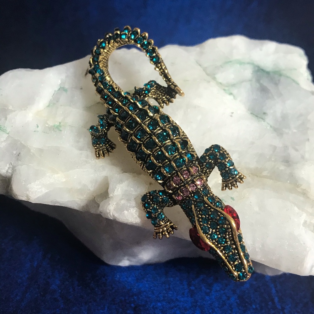 Alligator blue rhinestone jewelry brooch/pendant - Picture 1 of 5